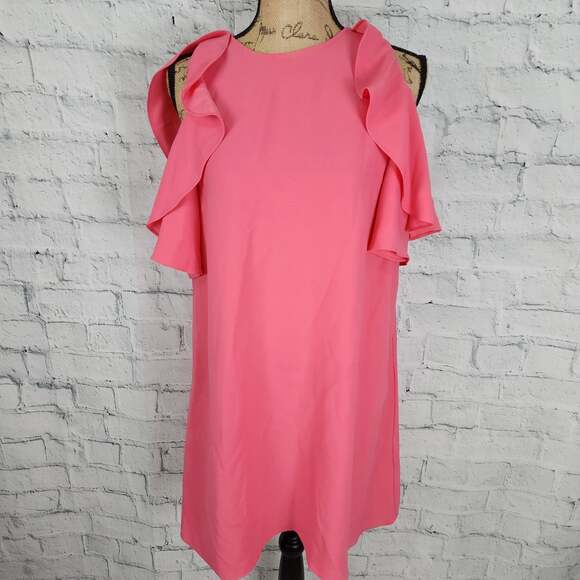 Kate spade petunia dress Sz S cold shoulder coral shift mini Rsvp $298 A17C - Picture 2 of 5